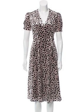 HVN Leopard Print Midi Dress Size 4 Puff Sleeve V-Neck Brown Black Feminine